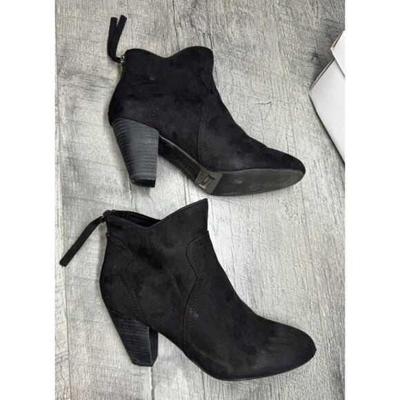 Report Martin Ankle‎ Boots Womens 7.5 Black Faux Suede Zip Back 3" Heel with Box - Picture 4 of 7